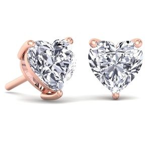Womens Girls Rose Gold 925 Sterling Silver Heart Shaped Pretty CZ Stud Earrings
